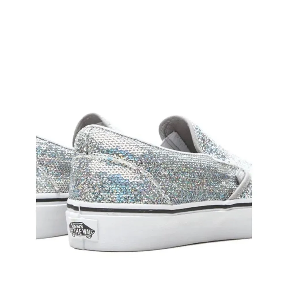 Vans Slip On Silver Holographic Glitter Sequin Sneakers Sz 13